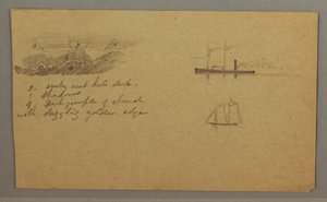 Tegning, skystudie, dampskip, seilbåt, muligens 1865–66 av Frederic Edwin Church