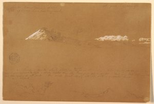 Tegning, Cotapaxi, morgen, fra Soltempelet, Quito, Ecuador, 24. juni 1857 av Frederic Edwin Church
