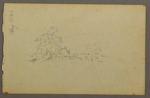 Tegning, Fjerne gårdsbygninger, 1844 av Frederic Edwin Church