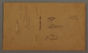 Tegning, figurstudier, figur i båt, fisk, muligens 1868 av Frederic Edwin Church