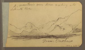 Tegning, åser og fjellkjeder; Verso: Vei i skogen, 1889 av Frederic Edwin Church