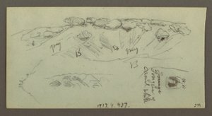 Tegning, Åstopper med steinblokker, muligens 1868 av Frederic Edwin Church