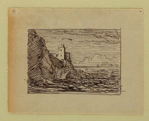 Tegning, imaginært landskap, ca. 1850 av Frederic Edwin Church