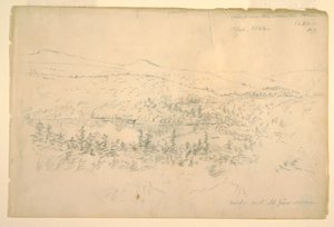 Tegning, Innsjøer nær fjellhuset, september 1844 av Frederic Edwin Church