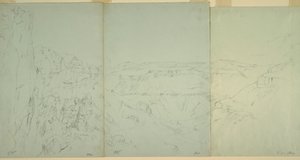 Tegning, Landskap i El Yeman, 1868 av Frederic Edwin Church