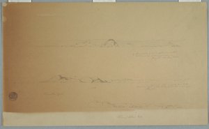 Tegning, landskap nær Fogo Island, Brimstone, Head, Change Island Rocks, 2. juli 1869 av Frederic Edwin Church