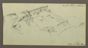 Tegning, fjelltopper, muligens 1868 av Frederic Edwin Church