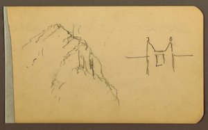 Tegning, fjellside, tårn; Verso: Fjellside, 1889 av Frederic Edwin Church