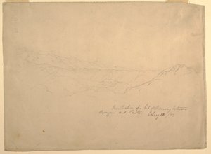 Tegning, Fjelllandskap mellom Popayan og Pasto, Colombia, 13. august 1853 av Frederic Edwin Church