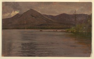 Tegning, Katahdin-fjellet, fra Katahdin-sjøen, 1877 av Frederic Edwin Church