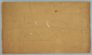 Tegning, Mt. Katahdin, fra Katahdin-sjøen, Maine, 1852 av Frederic Edwin Church