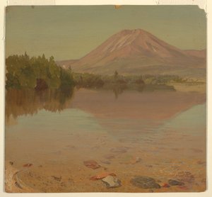 Tegning, Mt. Katahdin fra Katahdin-sjøen, muligens 1870 av Frederic Edwin Church