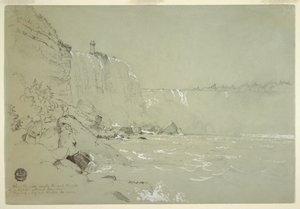 Tegning, Niagarafallene med Terrapin-tårnet, 1856 av Frederic Edwin Church