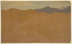 Tegning, palmer og hustak, Ecuador, mai 1857 av Frederic Edwin Church