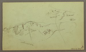 Tegning, Rocky Mountains, muligens 1868 av Frederic Edwin Church