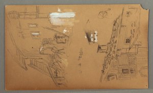 Tegning, studier av hytte, mann med pipe, ender, 1868 av Frederic Edwin Church