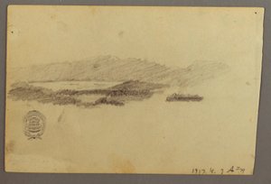 Tegning, trær, juli 1844 av Frederic Edwin Church