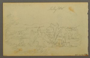 Tegning, trær, ku, 1844 av Frederic Edwin Church