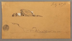 Tegning, to isfjell, 4. juli 1859 av Frederic Edwin Church