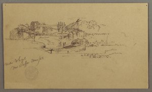 Tegning, Vannhjul med et basseng i en hage, Jaffa, Palestina [Tel Aviv, Israel], mars 1868 av Frederic Edwin Church