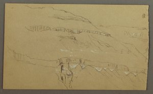 El Yemen-dalen, Arabia: Bergvegg med den øvre delen som ligner en rad med søyler av Frederic Edwin Church