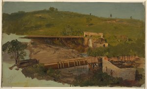 Hill with Viaducts and Ruined Mills, nær Catskill, New York av Frederic Edwin Church