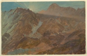 Topper og isbre ved soloppgang, Berner Alpene, Sveits av Frederic Edwin Church