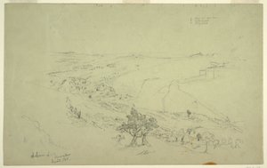 Siloam og Jerusalem, Sørøstlige hjørne av murene sett fra Oljeberget [Jerusalem og Silwan, Øst-Jerusalem, Israel] av Frederic Edwin Church