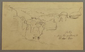 Skisse. Utsikt over Khirbet en Wasara "Petra / fra delveien til / El Deir" av Frederic Edwin Church