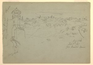 Utsikt over tårnet ved Lydda, Palestina [Ramleh, Israel] av Frederic Edwin Church