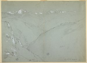 Dallandskap med snødekte topper, Berner Alpene, Sveits, del 1 av Frederic Edwin Church