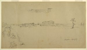 Utsikt over basilikaen og Neptun-tempelet, Paestum, Italia av Frederic Edwin Church