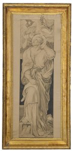 St Matthew: Design for et glassmaleri (blyant og grå vask på buff papir)
