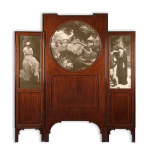 Mahogny tre-foldet skjerm med trykkinnlegg (mahogni tre-fold skjermsett) av Frederic Leighton