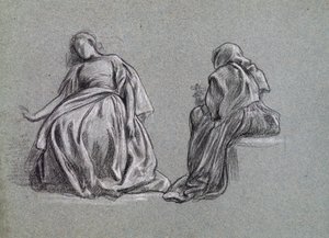 Tessa at Home (for George Eliots Romola), 1863 (svart-hvitt kritt på papir) av Frederic Leighton