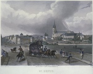 The Town of St. Denis, gravert av Frederic Martens (1809-75) 1832 (fargegravering)