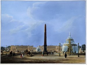 Utsikt over Luxor-obelisken og fontenene, Place de la Concorde - i "Paris 1832" av Martens. Ed. Weith og Hauser.