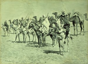 Karavane i Sahara (pensel, penn og blekk)