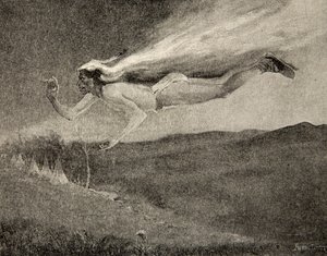 Glad like Ishkoodah, the comet, Like the star with brennende lokker, fra The Song of Hiawatha av Henry Wadsworth Longfellow (1807-82), pub. av George G. Harrap und Company Ltd., 1911 av Frederic Remington