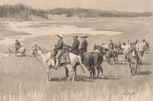 On the Head-Waters--Burgess Finding a Ford, ca. 1893. av Frederic Remington