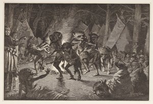 The Buffalo Dance, fra Harpers Weekly, pub 1887 av Frederic Remington