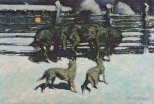 The Call for Help (At Bay) ca. 1908 (olje på lerret) av Frederic Remington