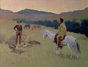 The Conversation, or Dubious Company (olje på lerret) av Frederic Remington