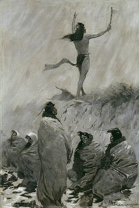 Ildspiseren løftet armene til tordenfuglen, ca. 1900 av Frederic Remington