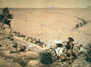 'The Hold Up', ca. 1900 (olje på lerret) av Frederic Remington