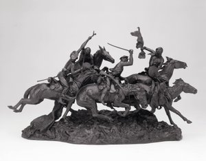 The Old Dragons of 1850, modellert 1905, støpt 1905-09 (bronse med svart patina) av Frederic Remington