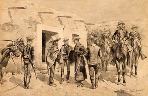 U.S. Cavalry Hunting Garza Men on the Rio Grande, ca. 1892 (wc på papir) av Frederic Remington