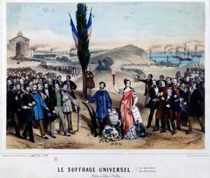 Allegori til den allmenne stemmeretten til Alexandre Auguste Ledru-Rollin (Ledru Rollin) (1807-1874) Ledru Rollin, en kandidat til presidentvalget i 1848, er tilhenger av Arbre de la Liberte, han var for universell stemmerett, etablert