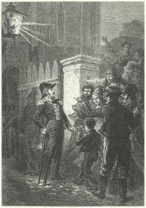 General Daumesnil konfronterer den parisiske mobben utenfor Chateau de Vincennes under den franske revolusjonen i 1830 (gravering)