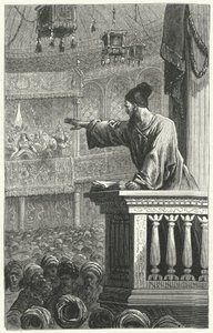En imam som leser fra Koranen (gravering) av Frederic Theodore Lix